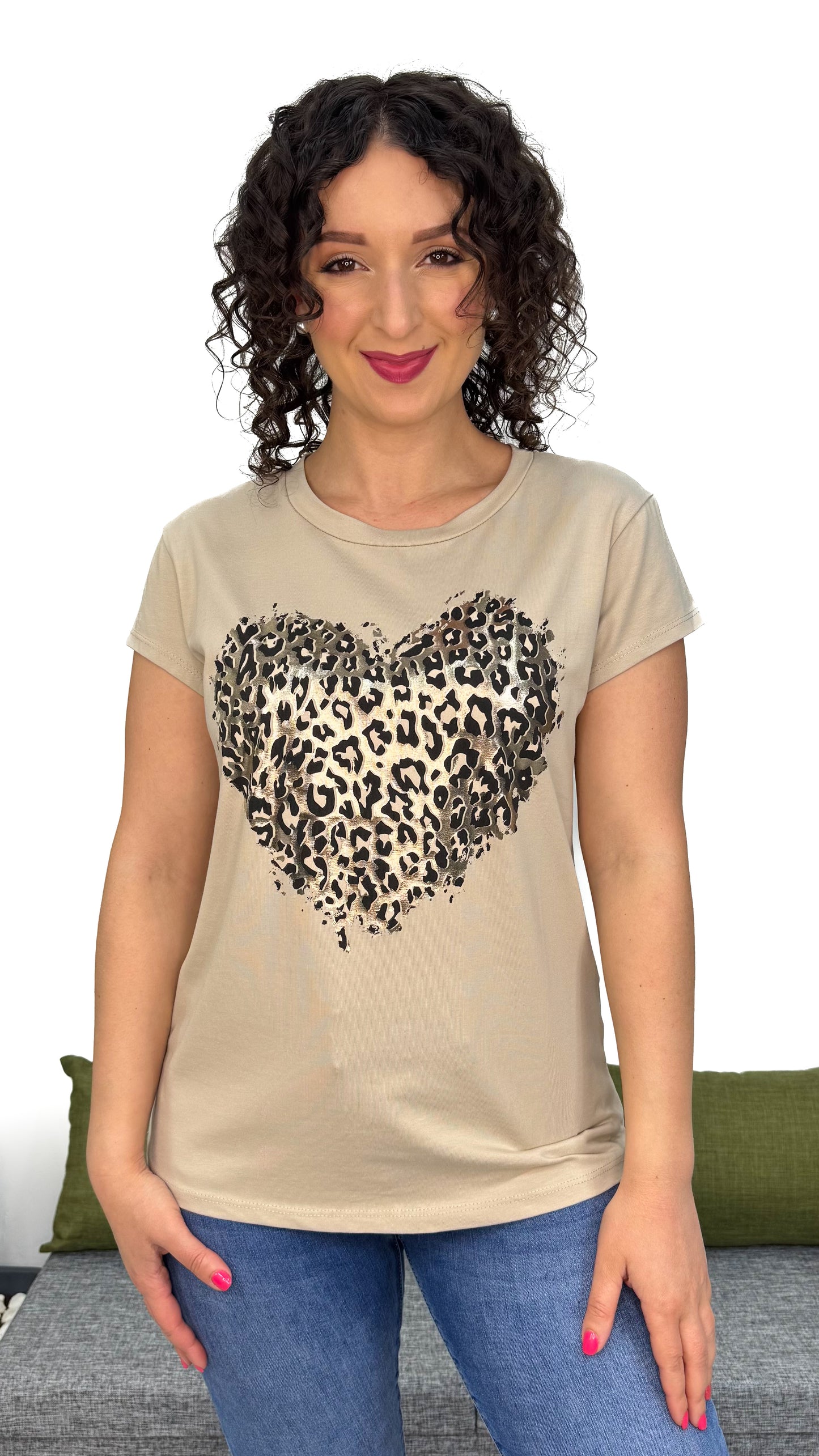 T-SHIRT CUORE LEOPARDATO