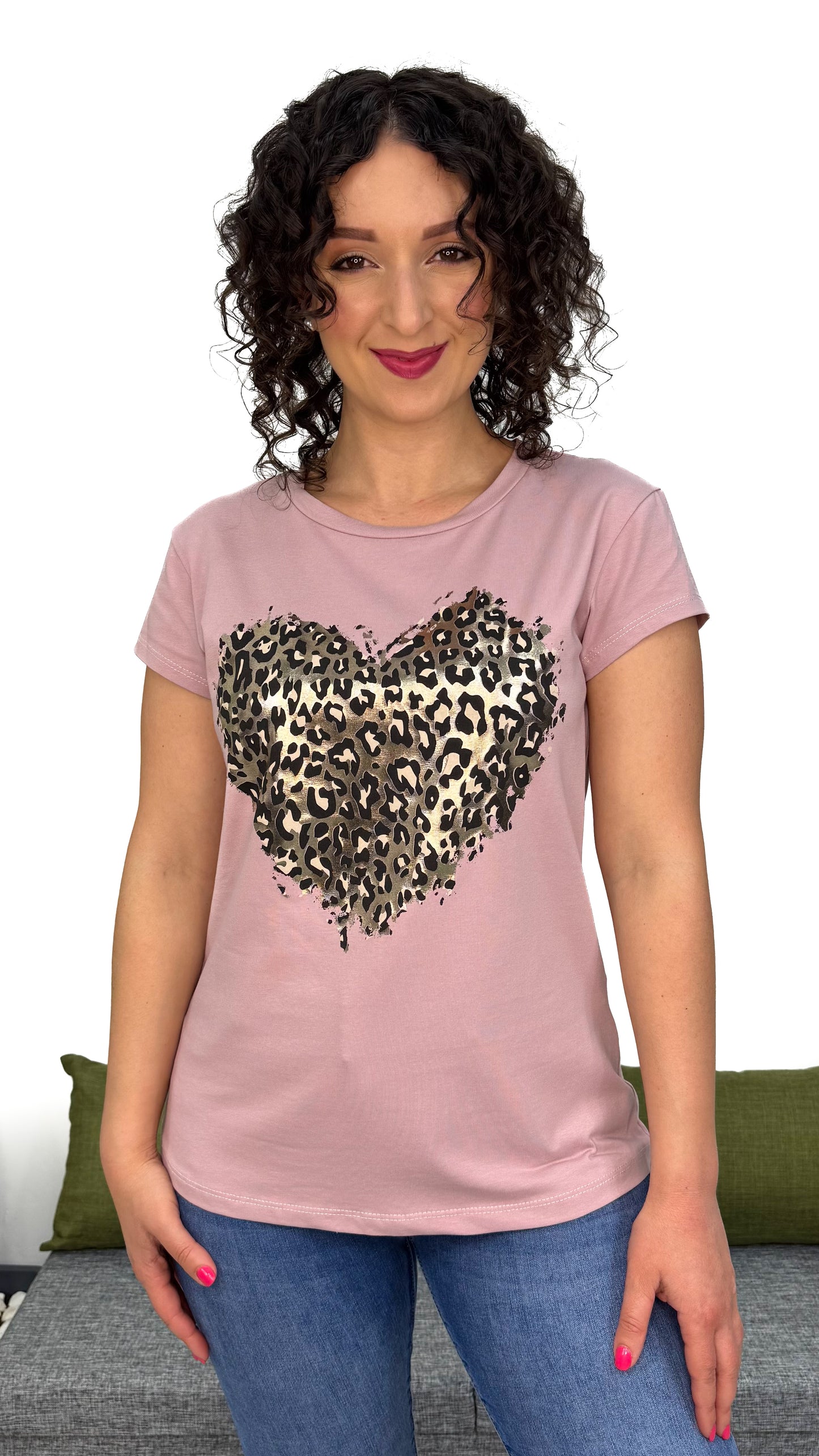 T-SHIRT CUORE LEOPARDATO