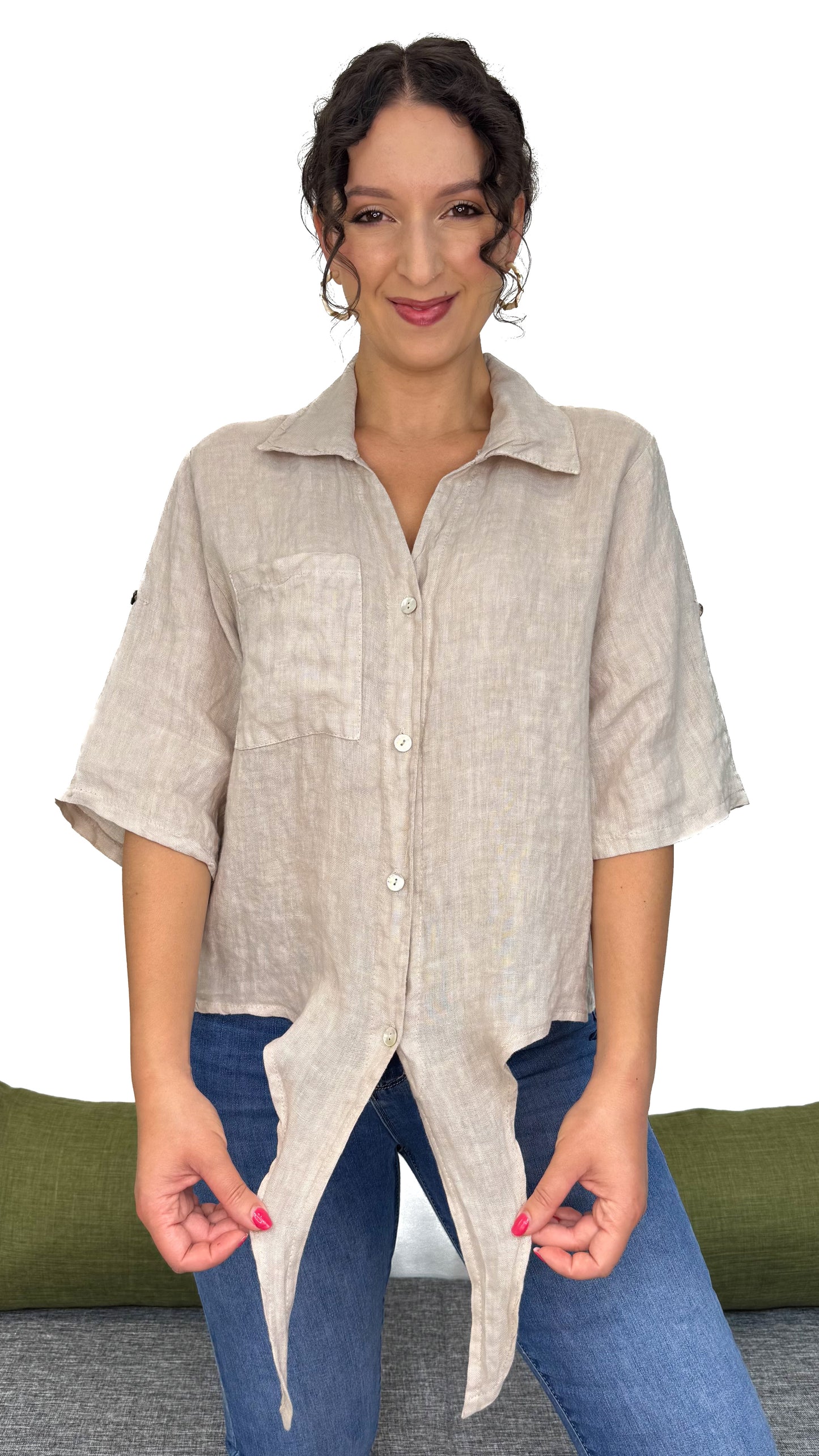 Camicia con nodino 100% Lino