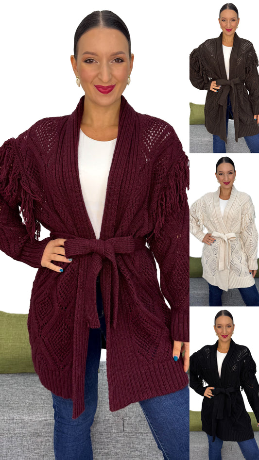 CARDIGAN ROMBI E FRANGE