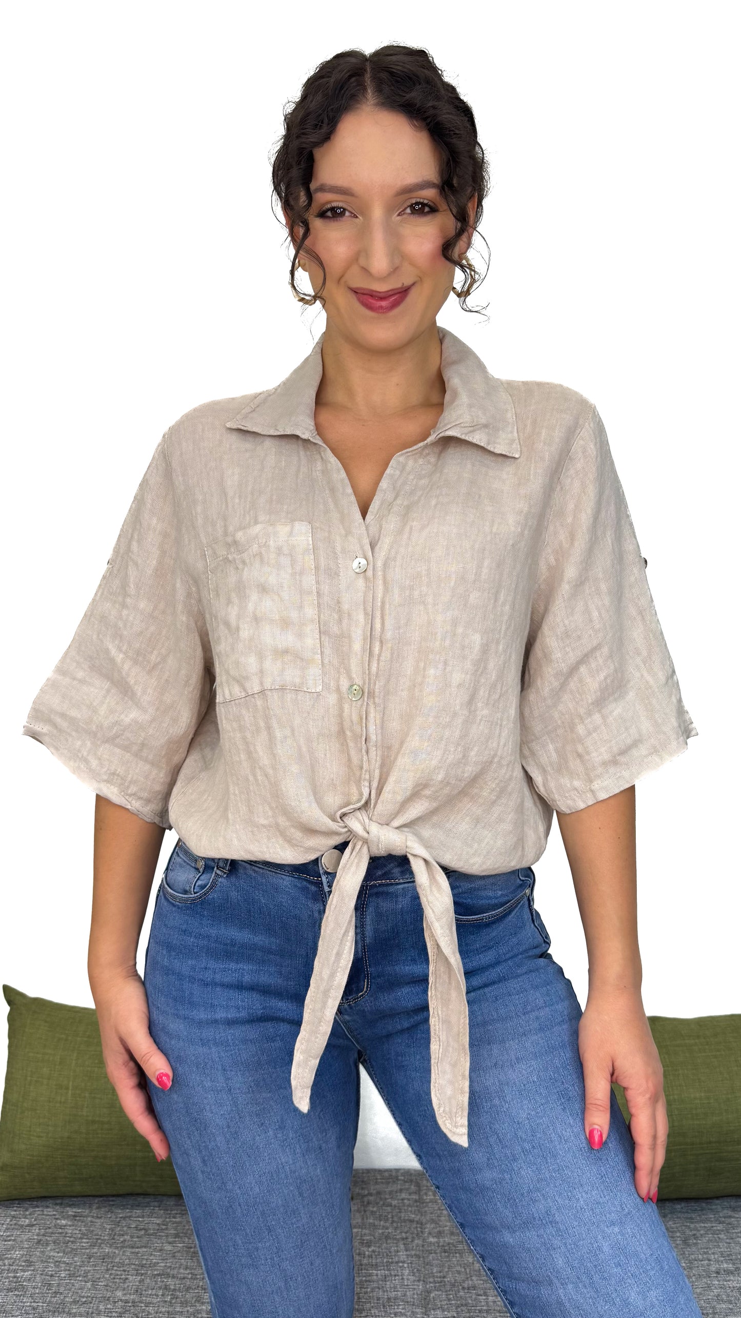 Camicia con nodino 100% Lino
