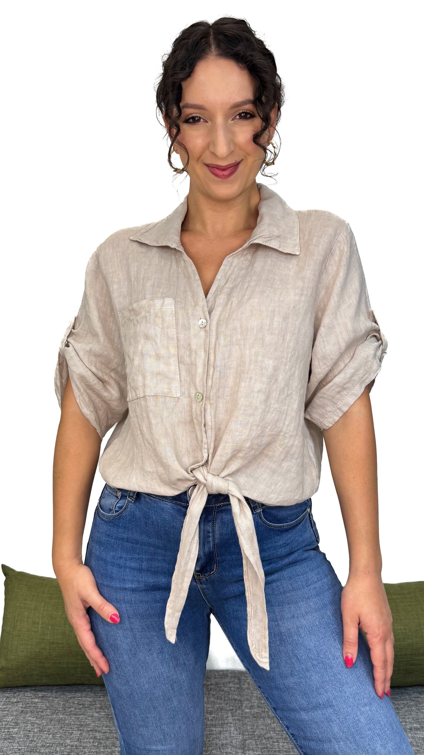 Camicia con nodino 100% Lino