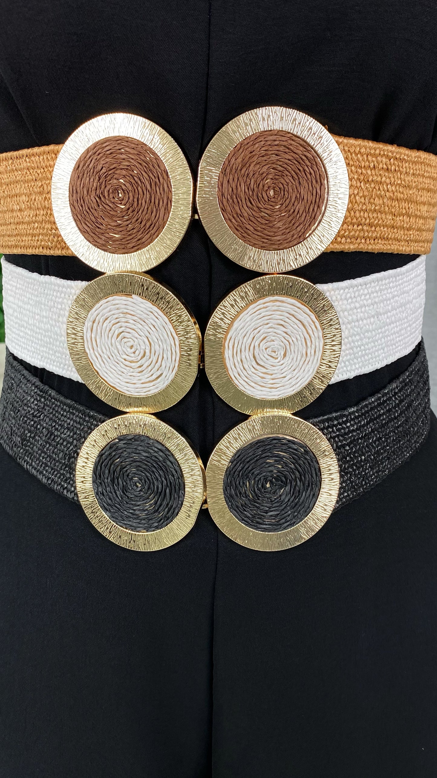 CINTURA ELASTICA IN RAFIA con doppio anello