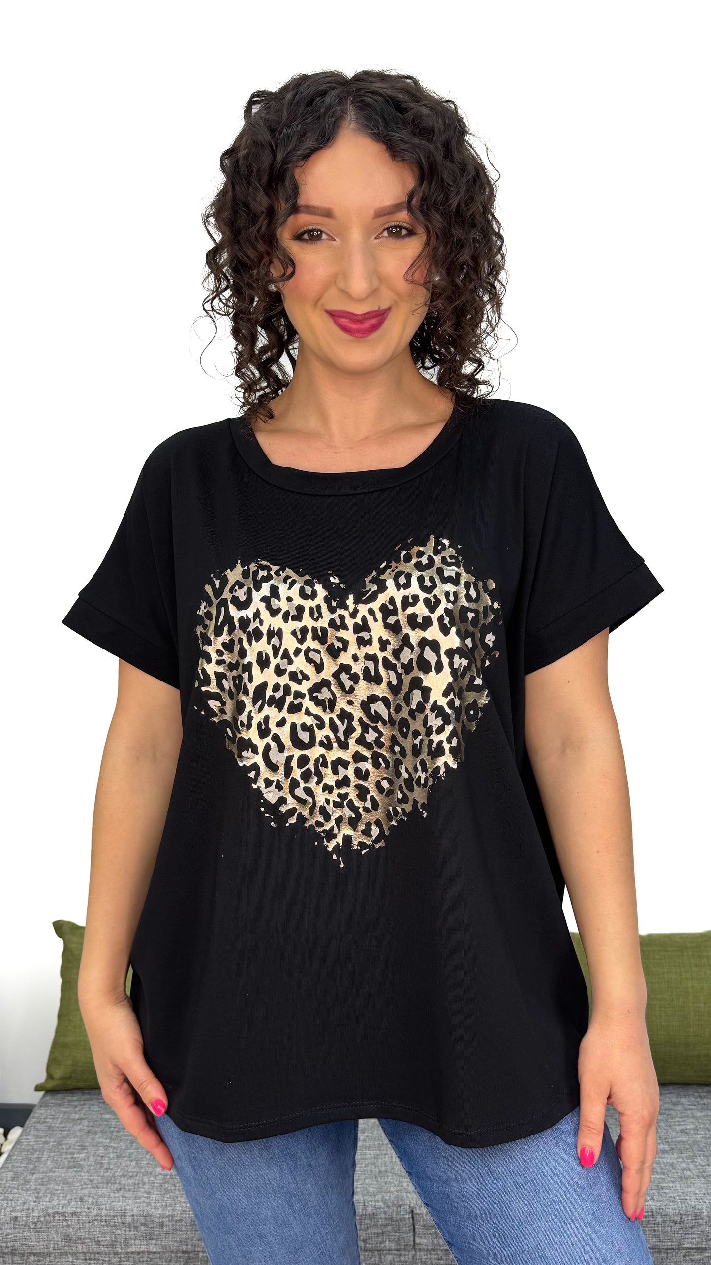 T-SHIRT CUORE LEOPARDATO LINEA MORBIDA