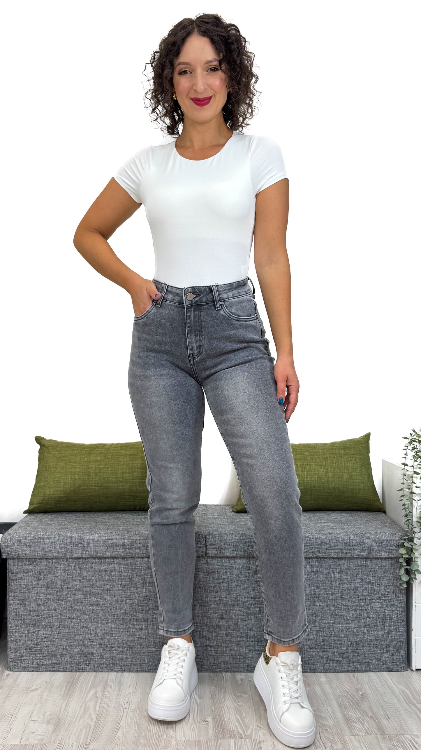 JEANS MOM-FIT GRIGIO