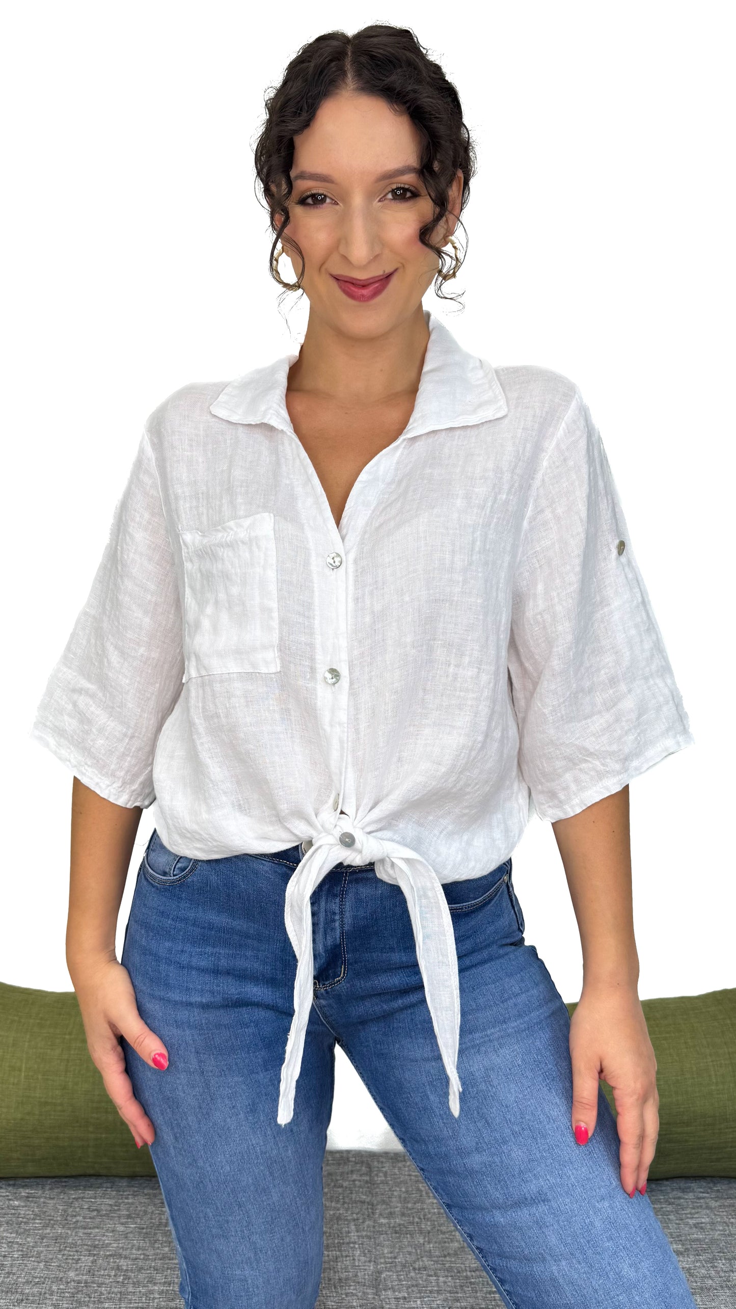 Camicia con nodino 100% Lino