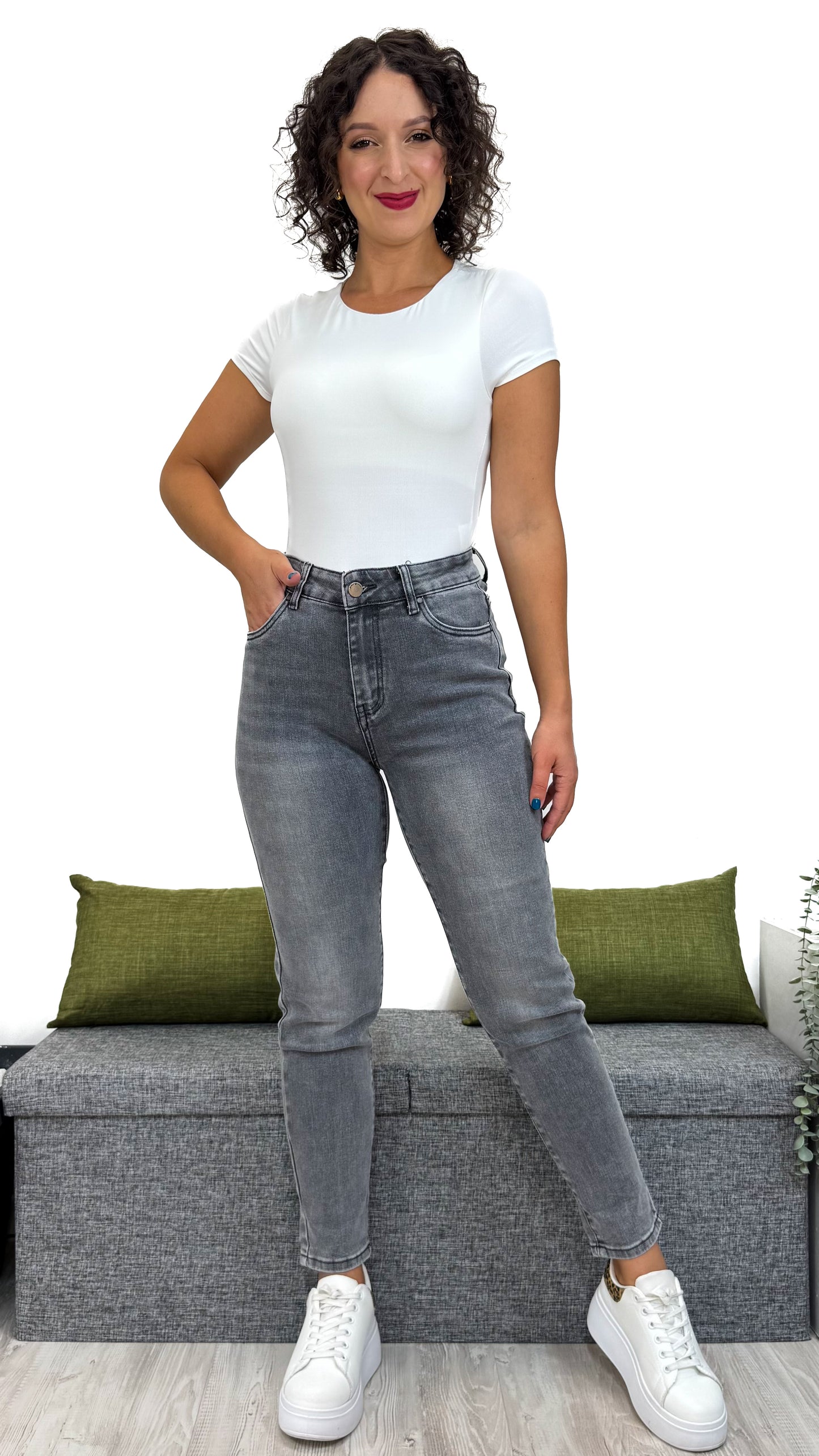 JEANS MOM-FIT GRIGIO