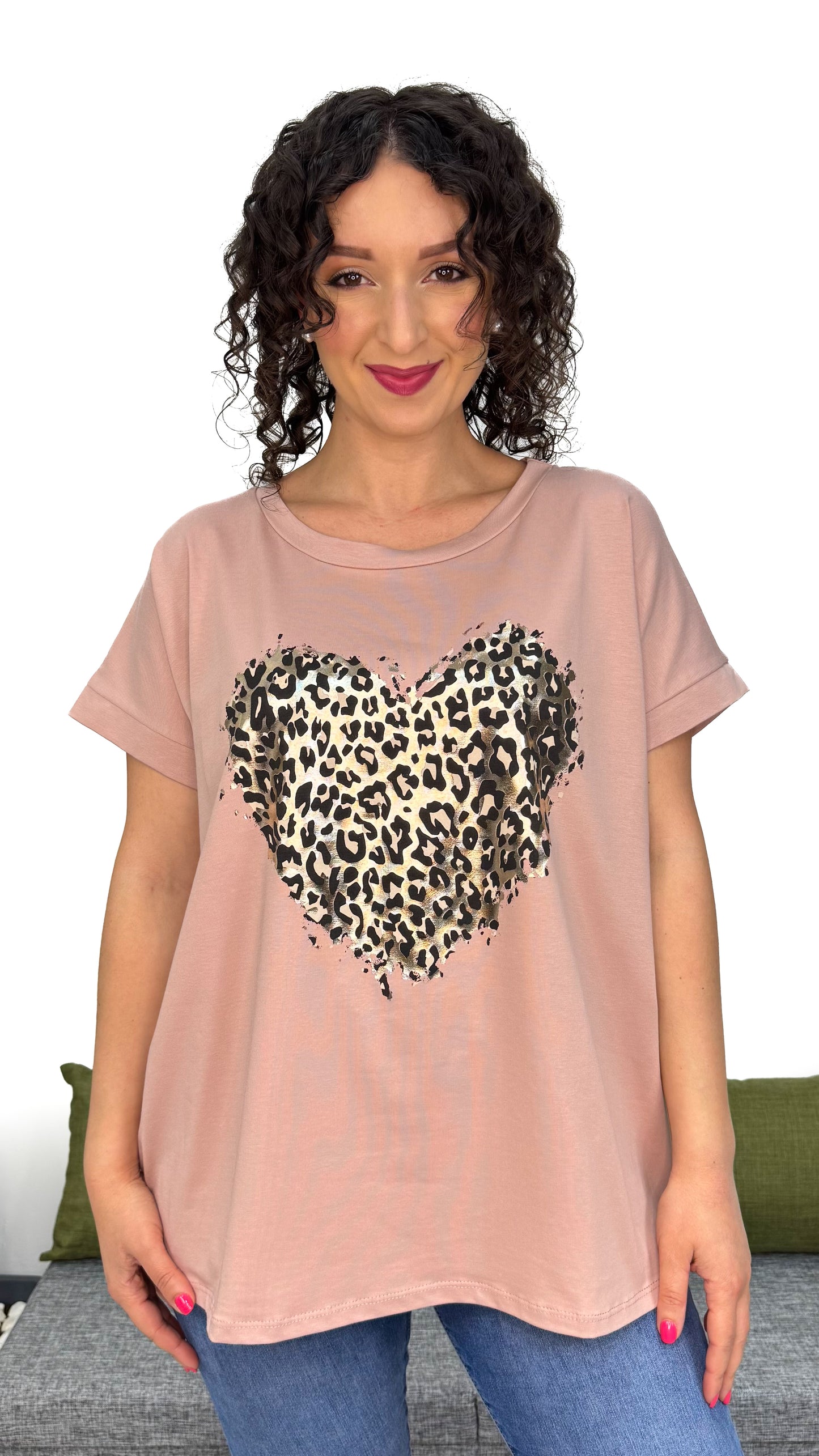 T-SHIRT CUORE LEOPARDATO LINEA MORBIDA