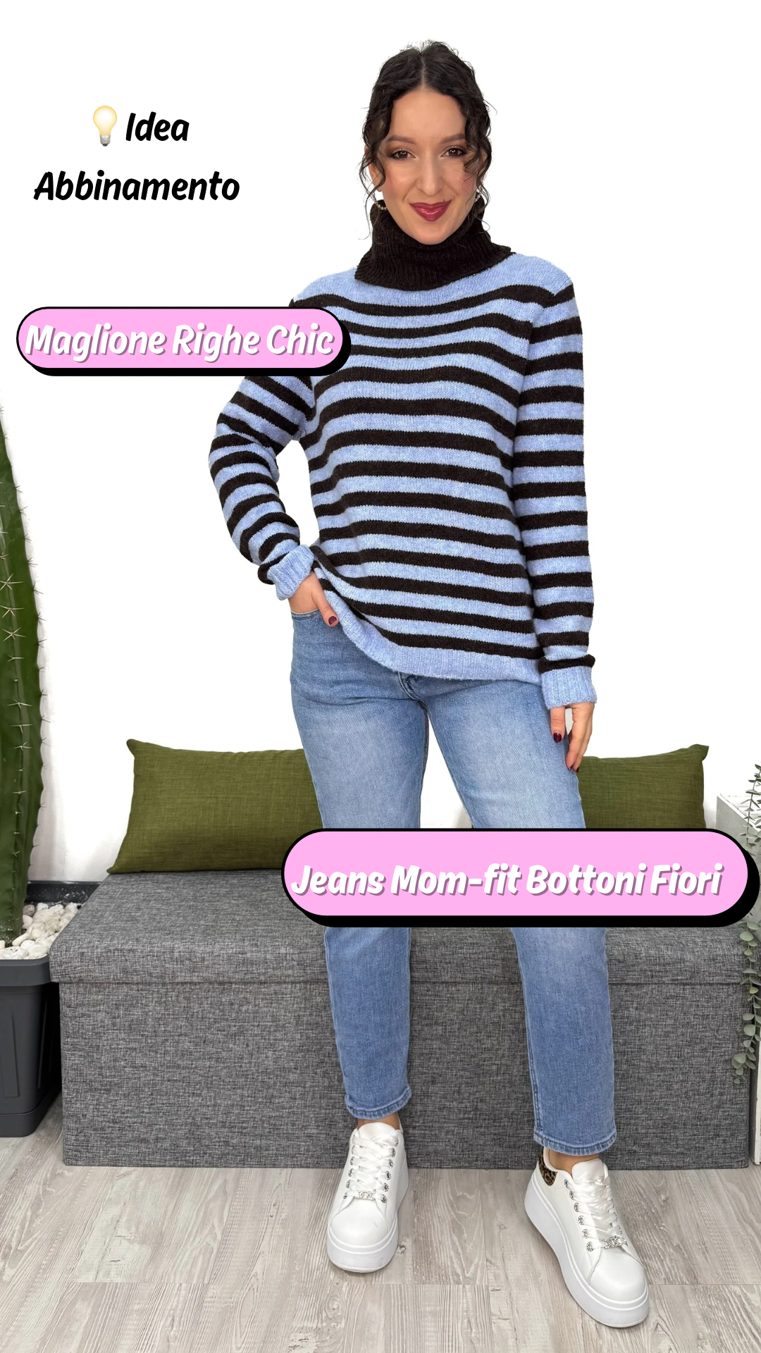 JEANS MOM-FIT BOTTONI FIORI