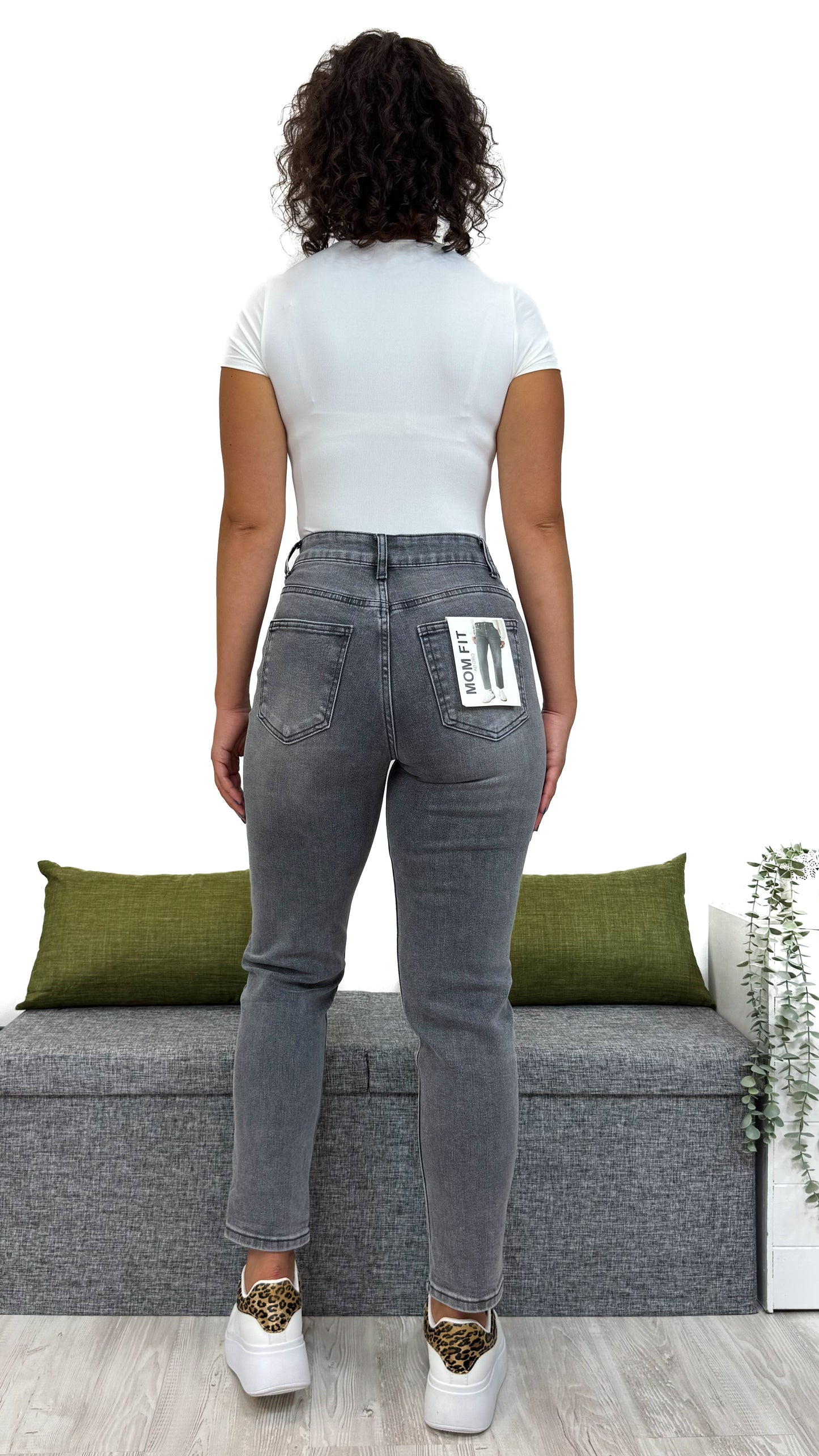 JEANS MOM-FIT GRIGIO