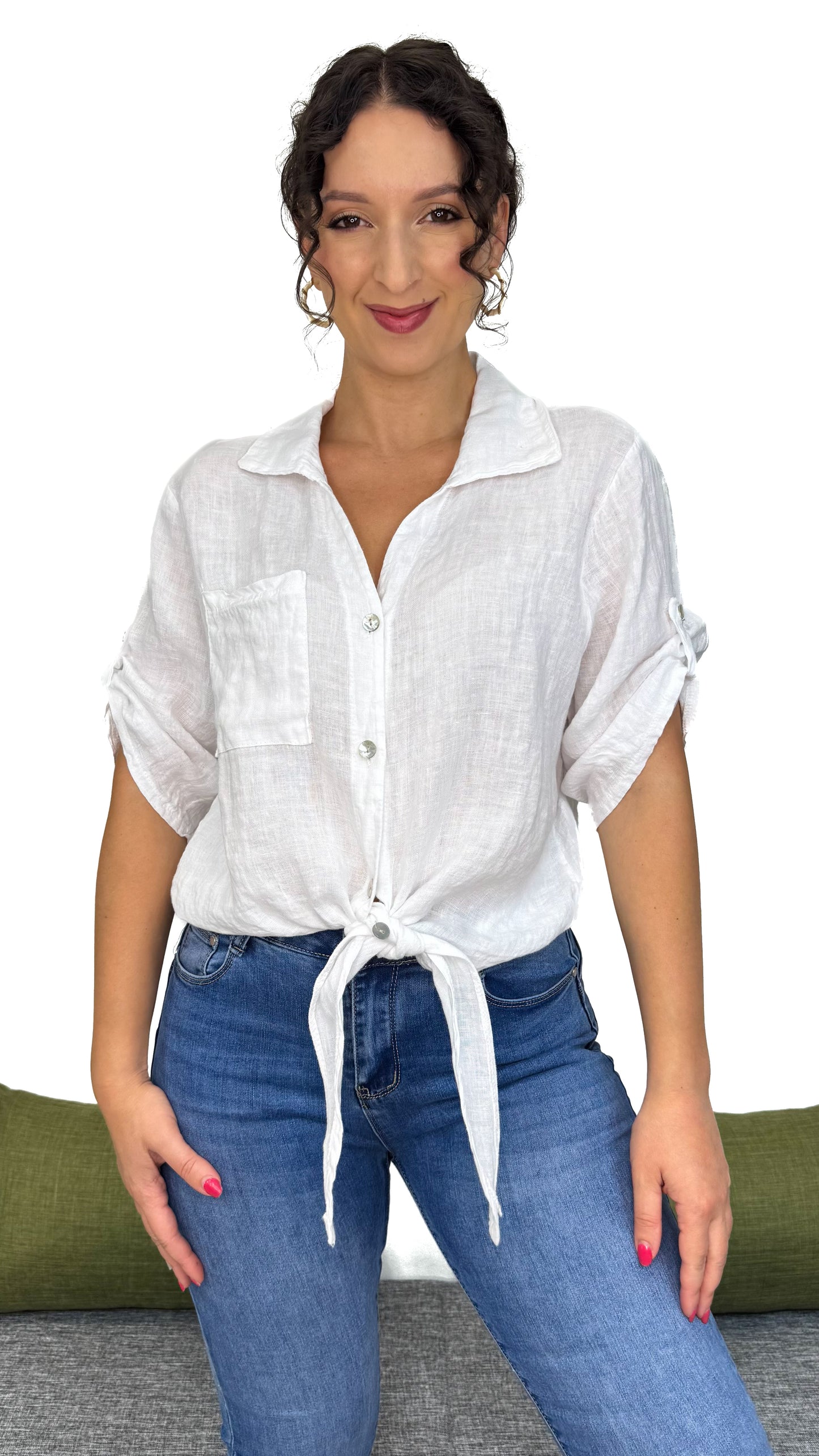 Camicia con nodino 100% Lino