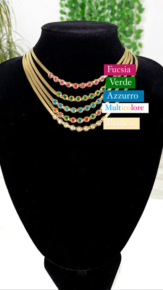 Collana oro con zirconi colorati
