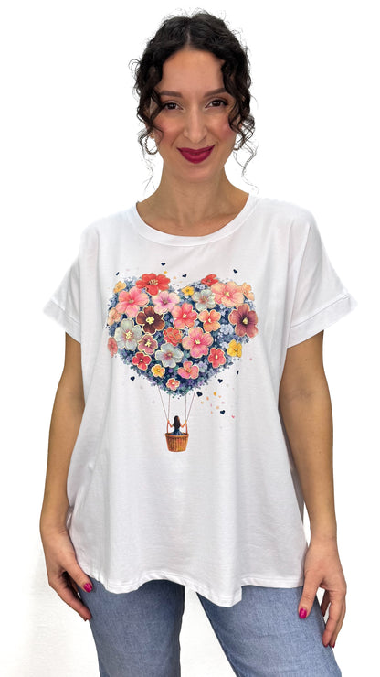 T-SHIRT MONGOLFIERA DI FIORI LINEA MORBIDA