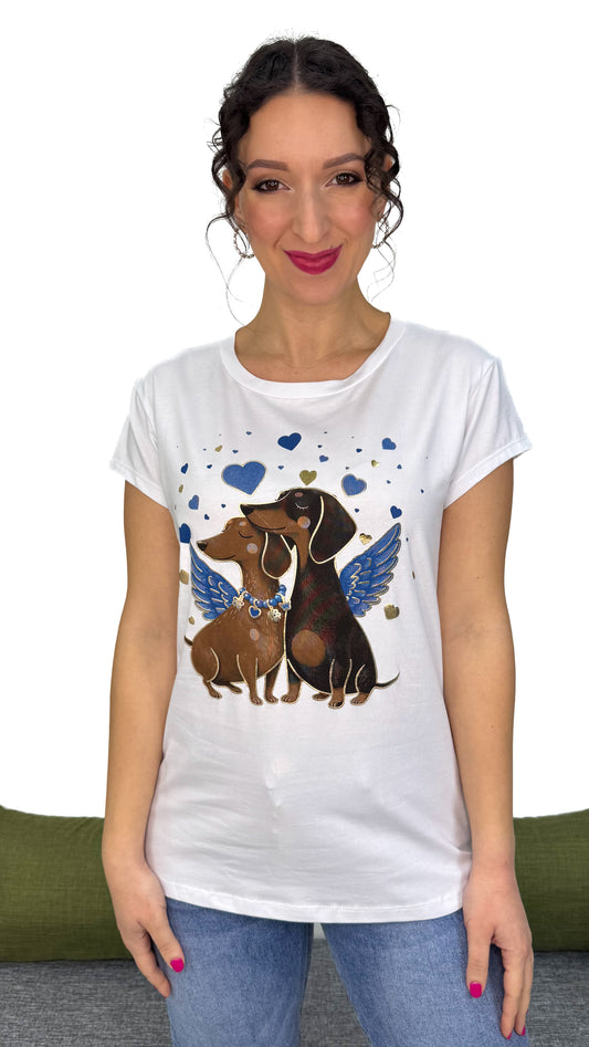 T-SHIRT BASSOTTI IN LOVE BLU