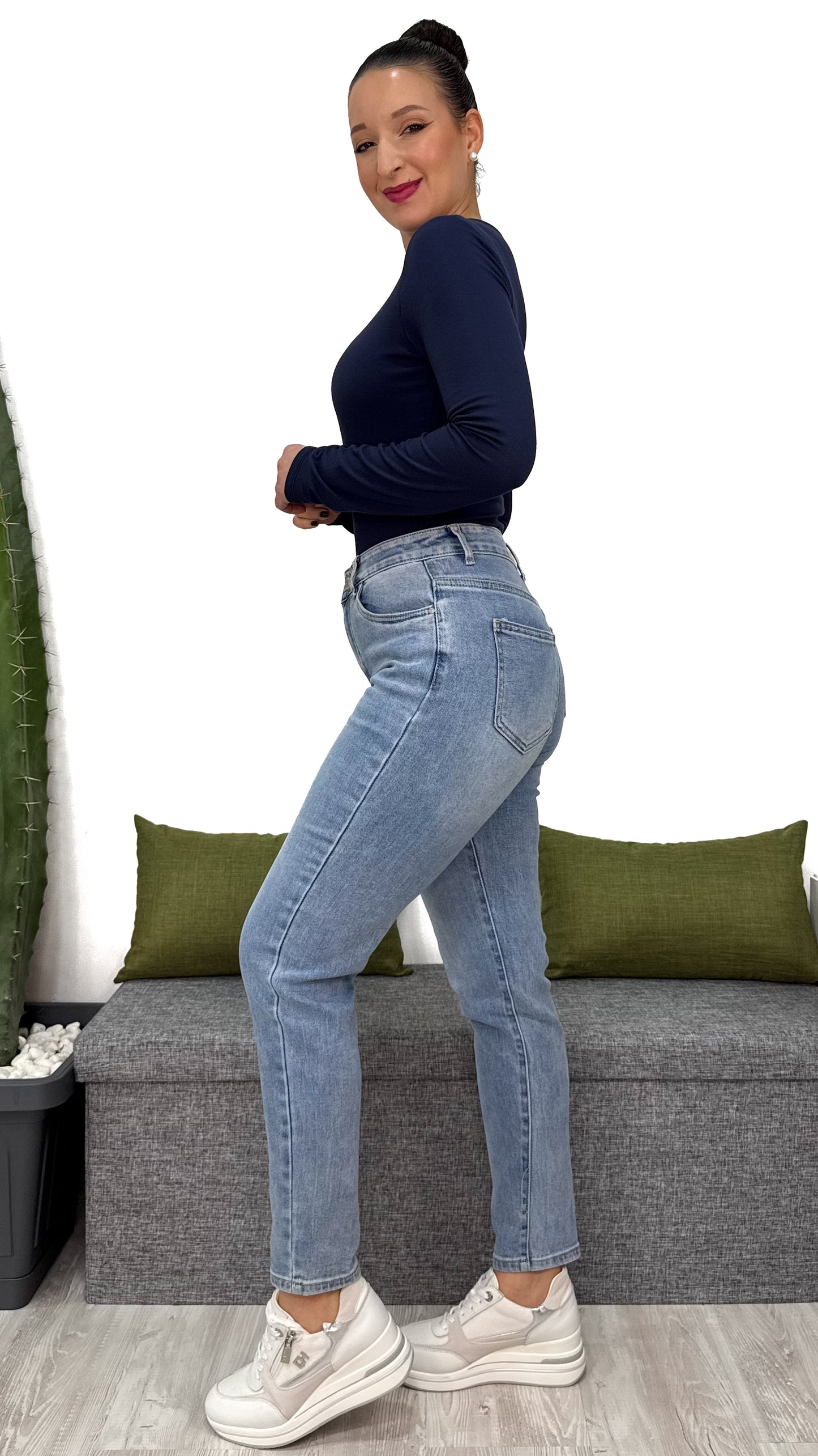 JEANS MOM-FIT GHIACCIO