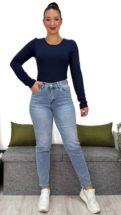 JEANS MOM-FIT GHIACCIO