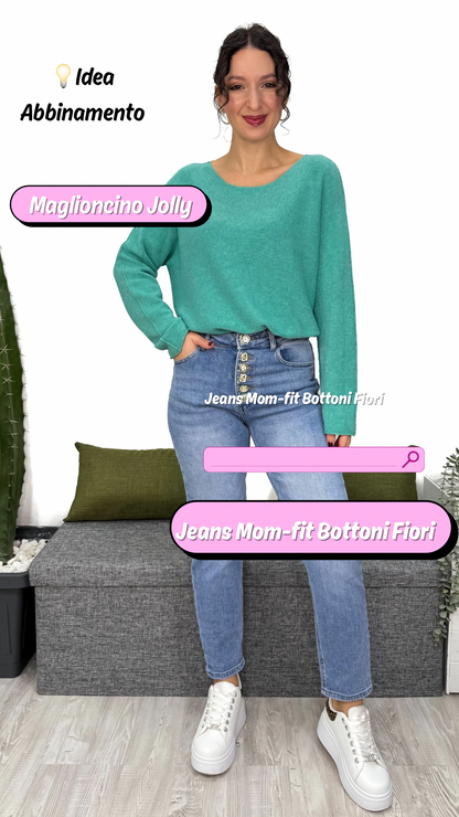 JEANS MOM-FIT BOTTONI FIORI
