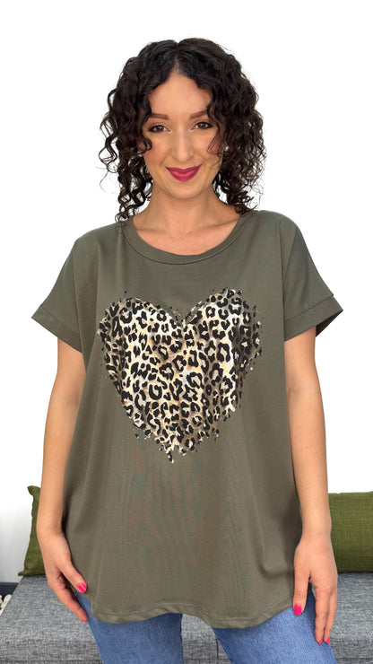 T-SHIRT CUORE LEOPARDATO LINEA MORBIDA