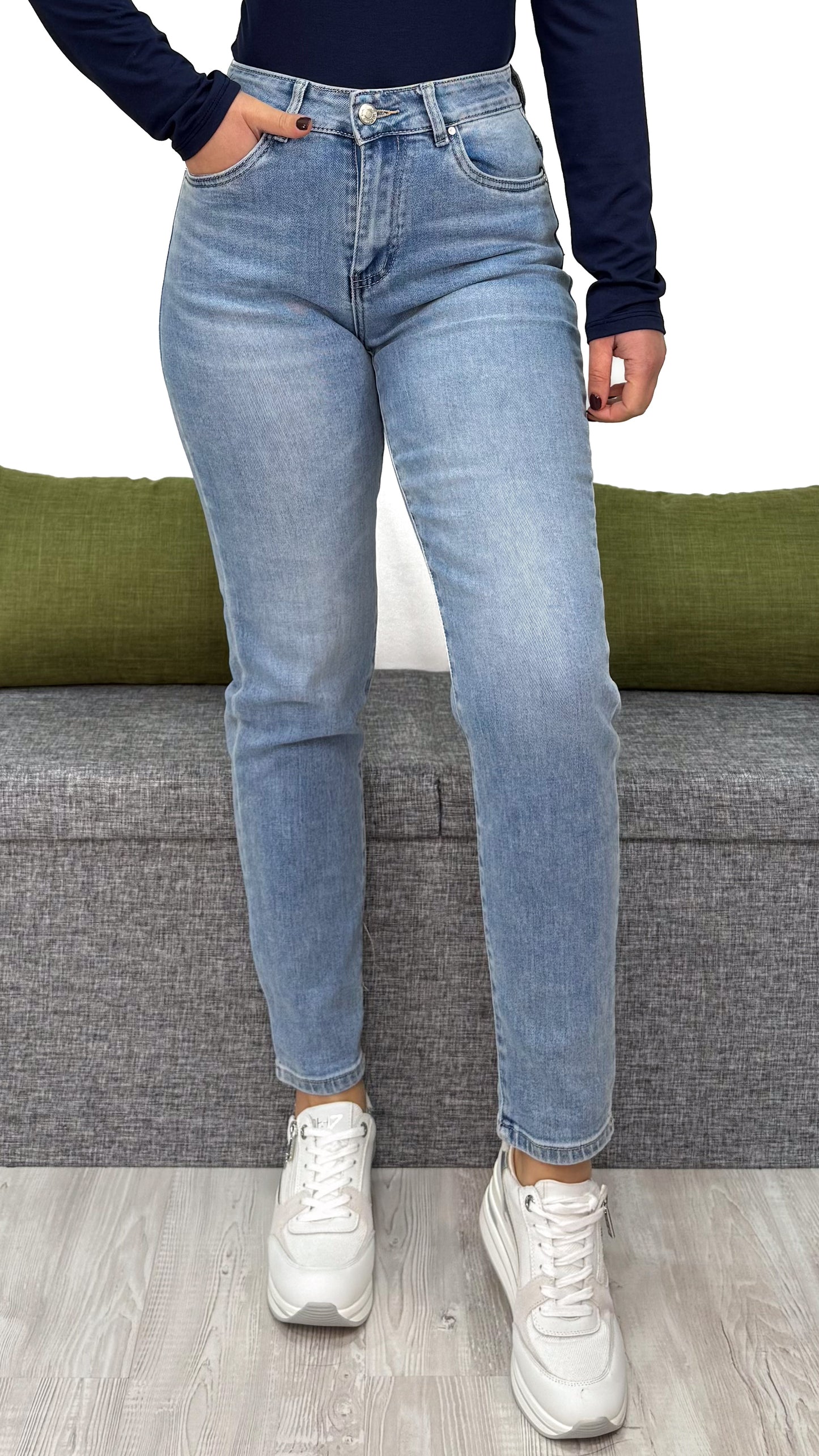 JEANS MOM-FIT GHIACCIO