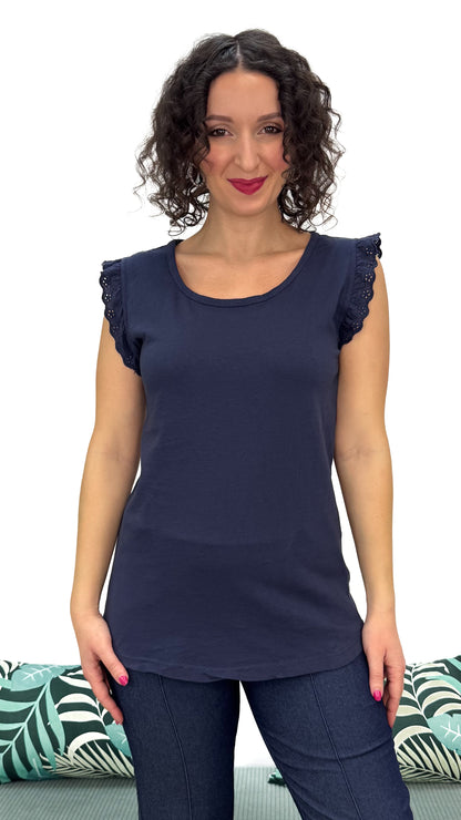 T-SHIRT CON MANICA PIZZO SANGALLO