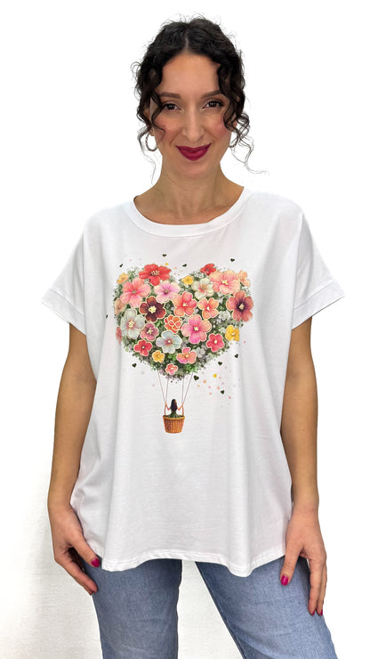 T-SHIRT MONGOLFIERA DI FIORI LINEA MORBIDA