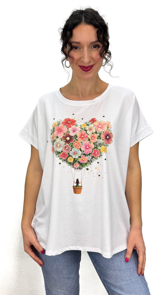 T-SHIRT MONGOLFIERA DI FIORI LINEA MORBIDA