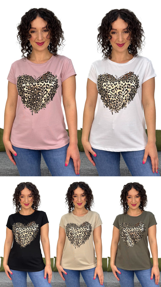 T-SHIRT CUORE LEOPARDATO