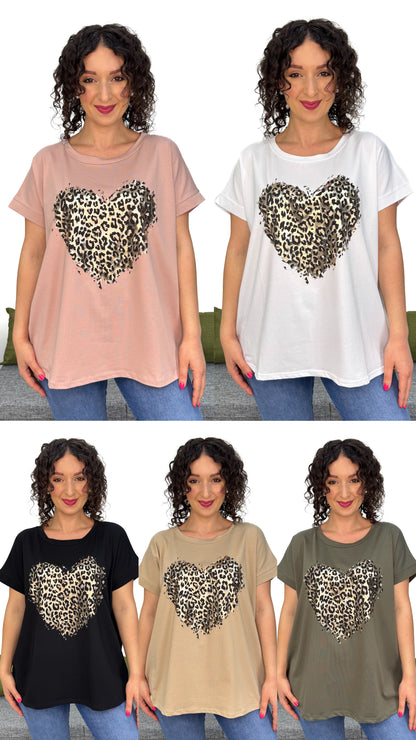 T-SHIRT CUORE LEOPARDATO LINEA MORBIDA