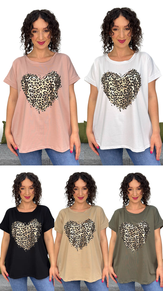 T-SHIRT CUORE LEOPARDATO LINEA MORBIDA