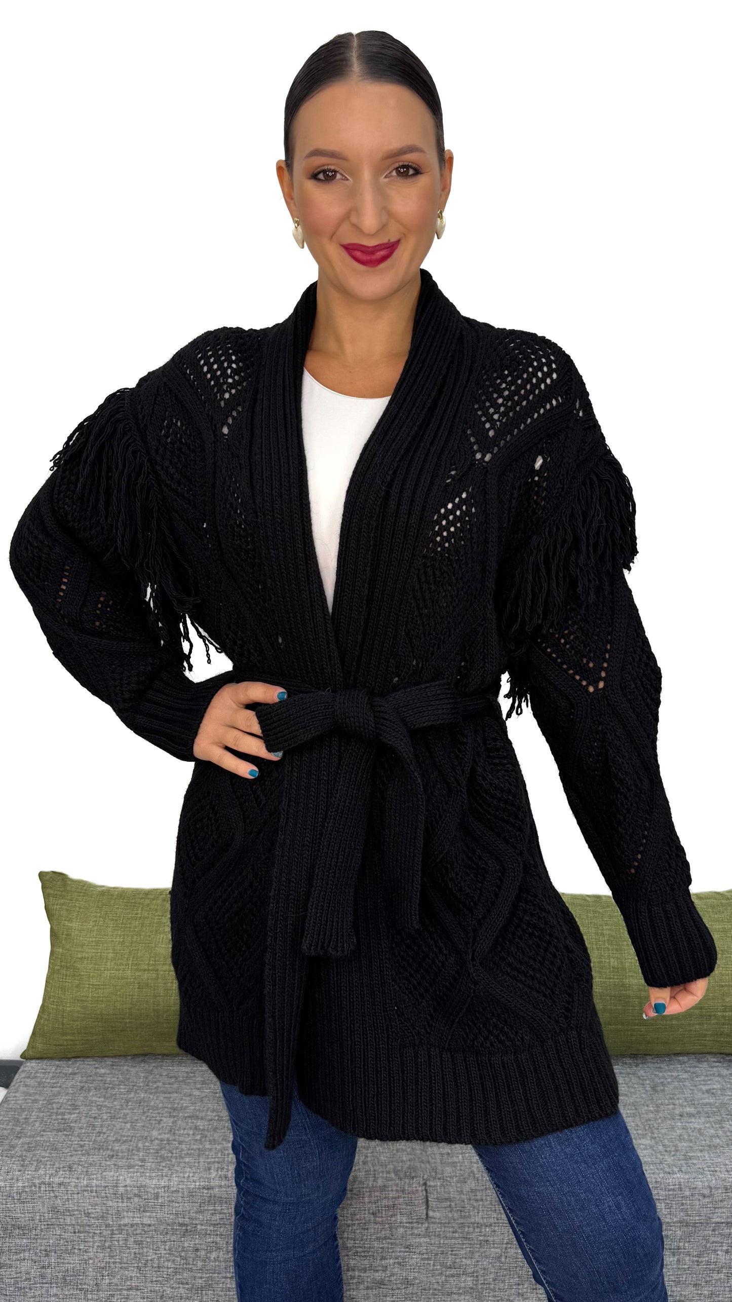 CARDIGAN ROMBI E FRANGE