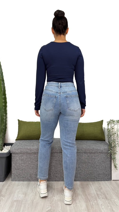 JEANS MOM-FIT GHIACCIO