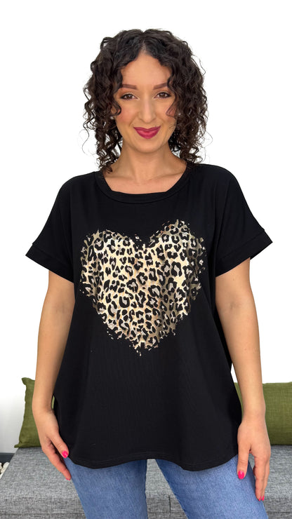 T-SHIRT CUORE LEOPARDATO LINEA MORBIDA
