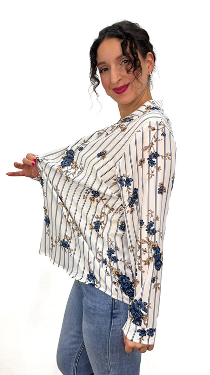 BLUSA RIGHE E FIORI