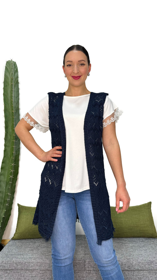 GILET BLU NOTTE BOHO-CHIC