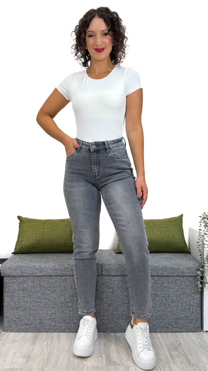 JEANS MOM-FIT GRIGIO