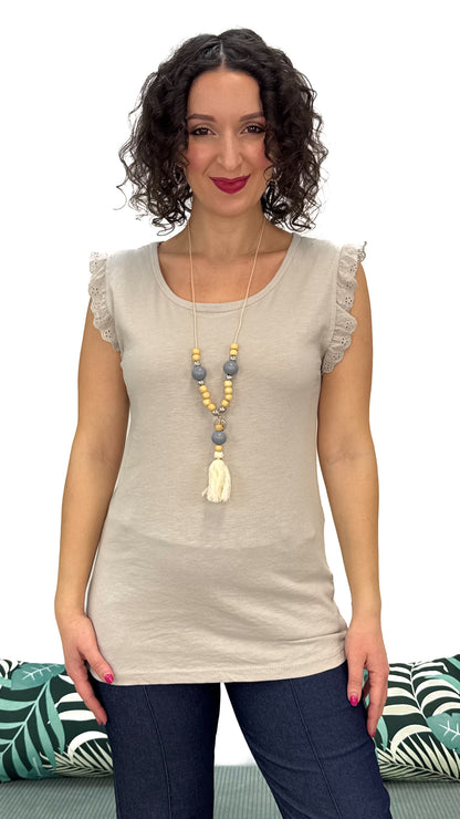 T-SHIRT CON MANICA PIZZO SANGALLO