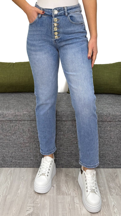 JEANS MOM-FIT BOTTONI FIORI