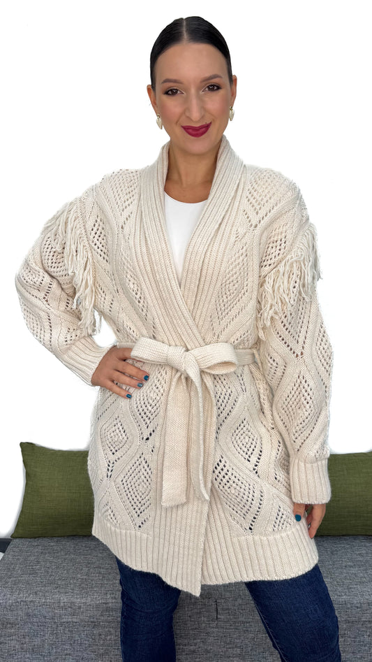 CARDIGAN ROMBI E FRANGE