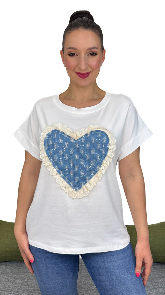T-SHIRT CUORE IN DENIM