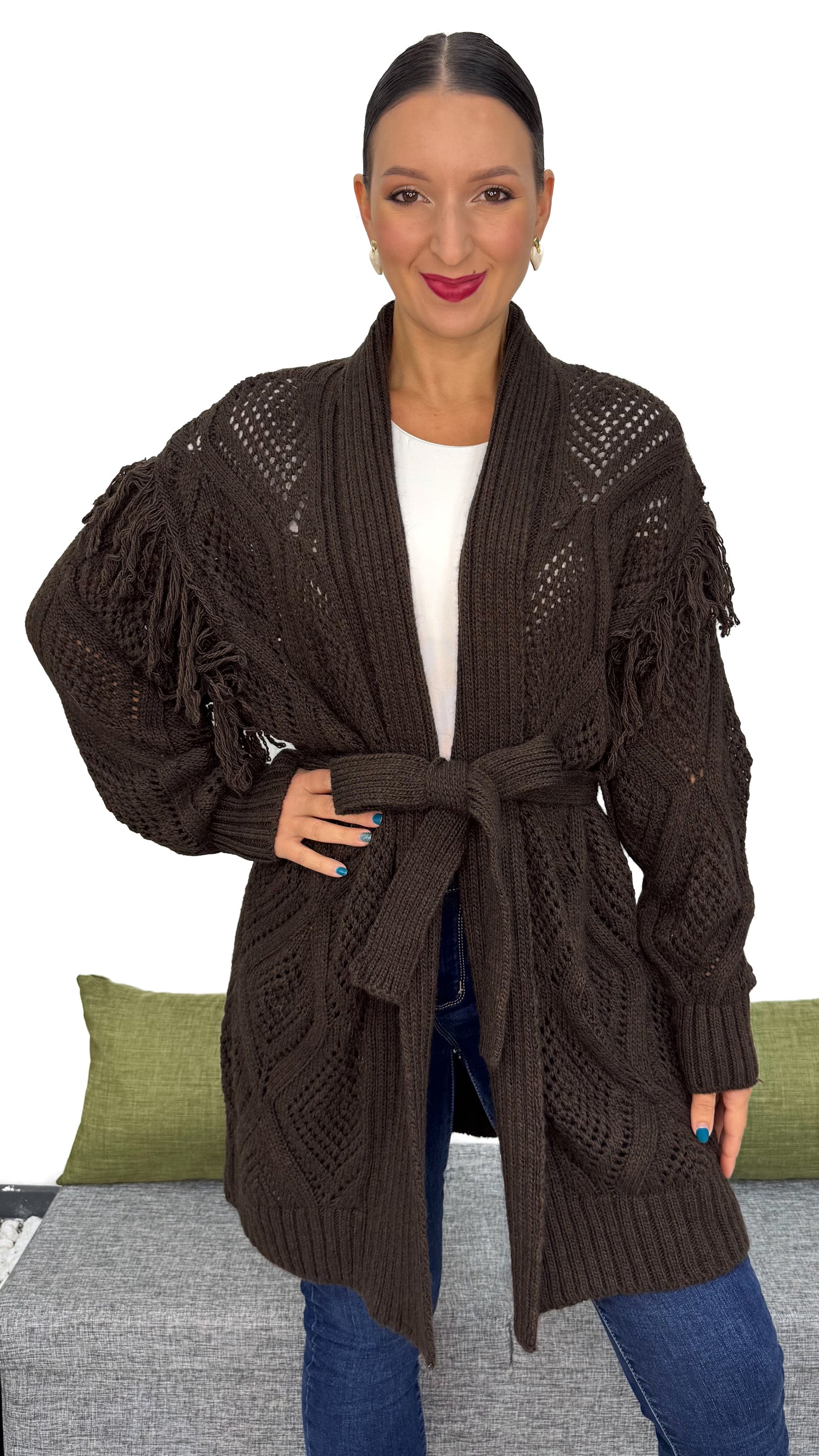 CARDIGAN ROMBI E FRANGE