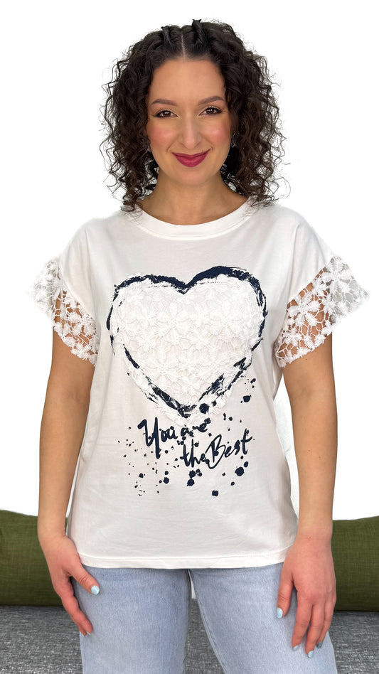 T-SHIRT CUORE E PIZZO