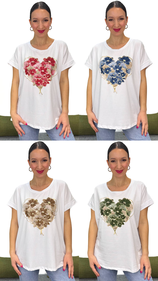 T-SHIRT CUORE DI FIORI LINEA MORBIDA