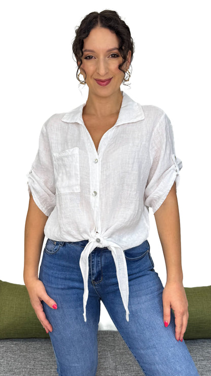 Camicia con nodino 100% Lino