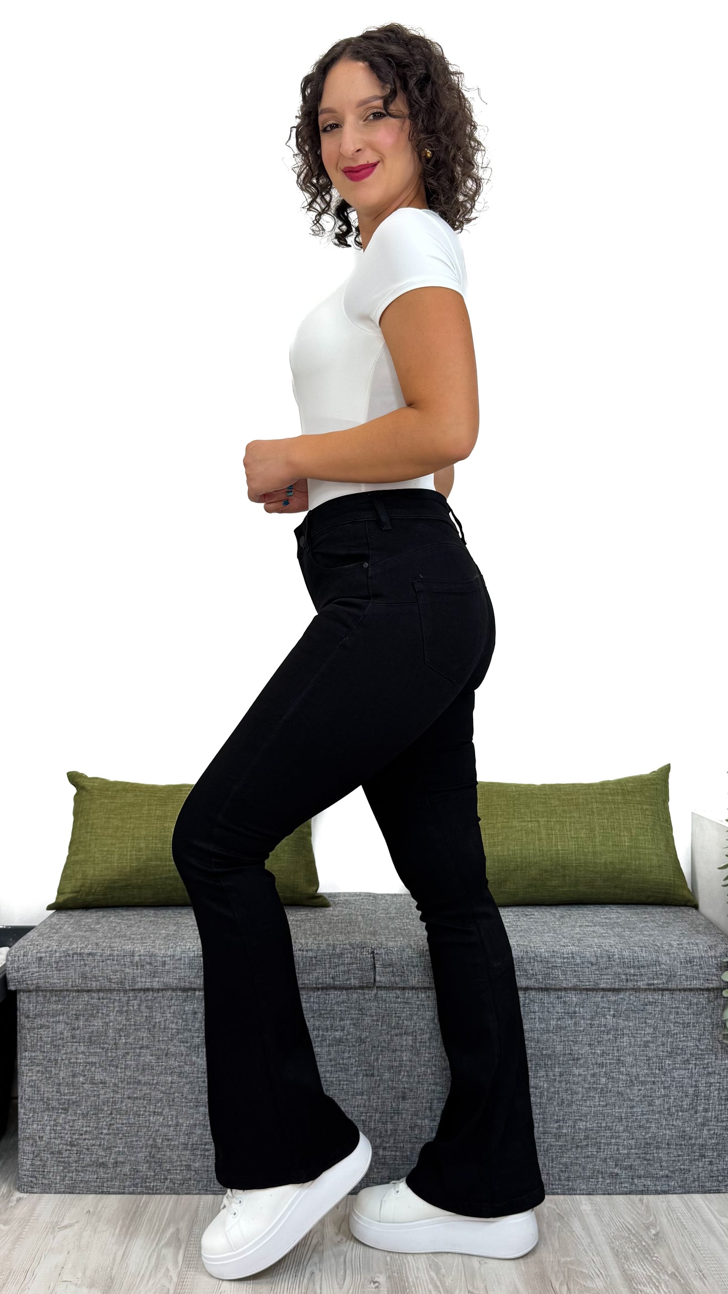 JEANS FLARE NERO EFFETTO -5KG