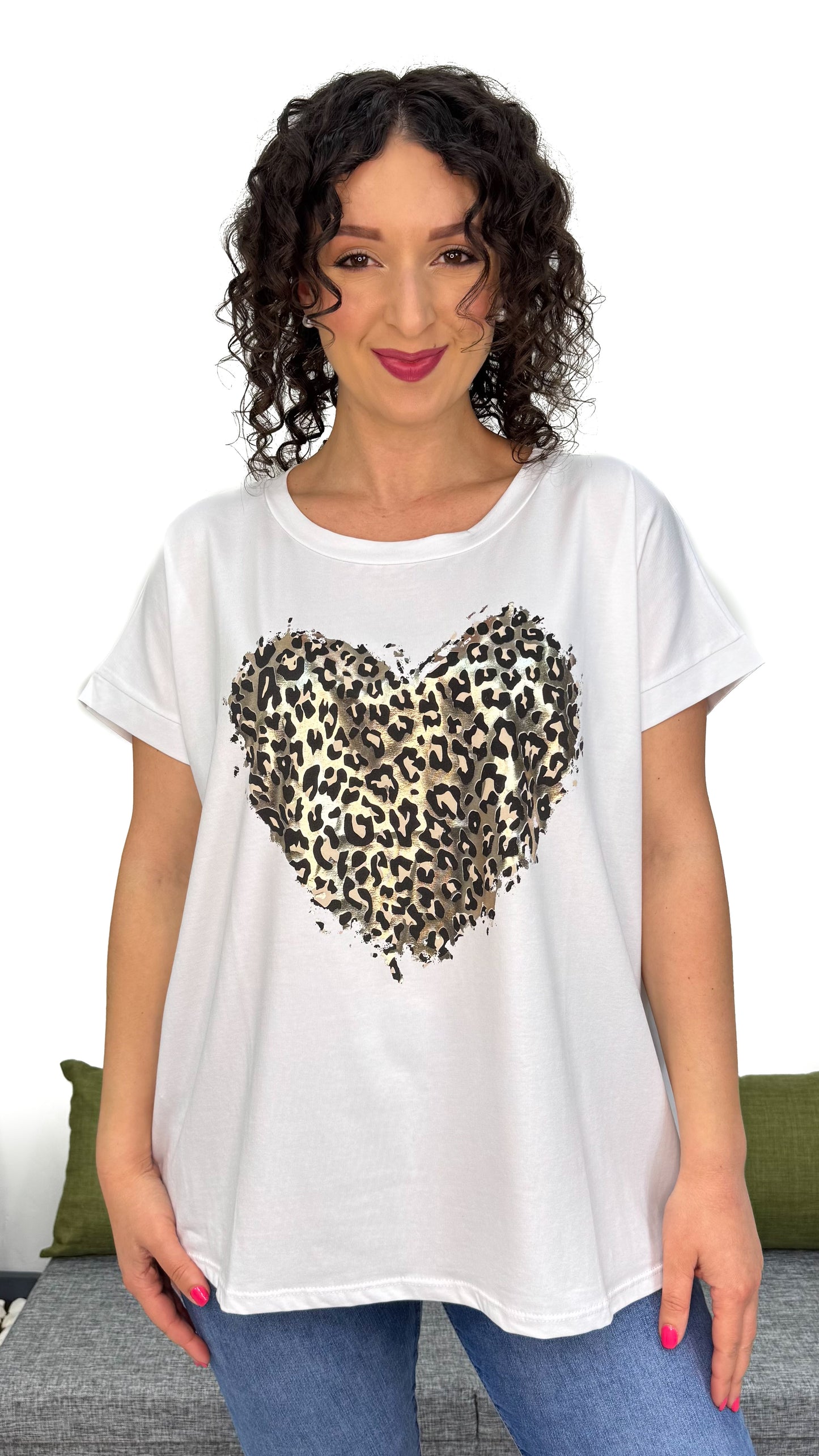T-SHIRT CUORE LEOPARDATO LINEA MORBIDA