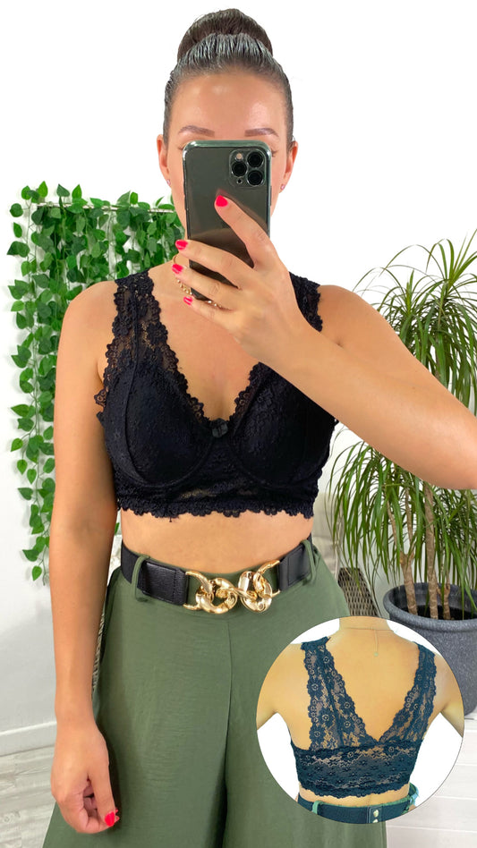 bralette di pizzo con coppette imbottite e ferretto colore nero