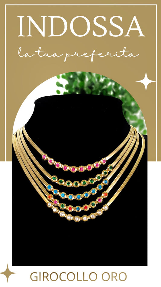 Collana oro con zirconi colorati